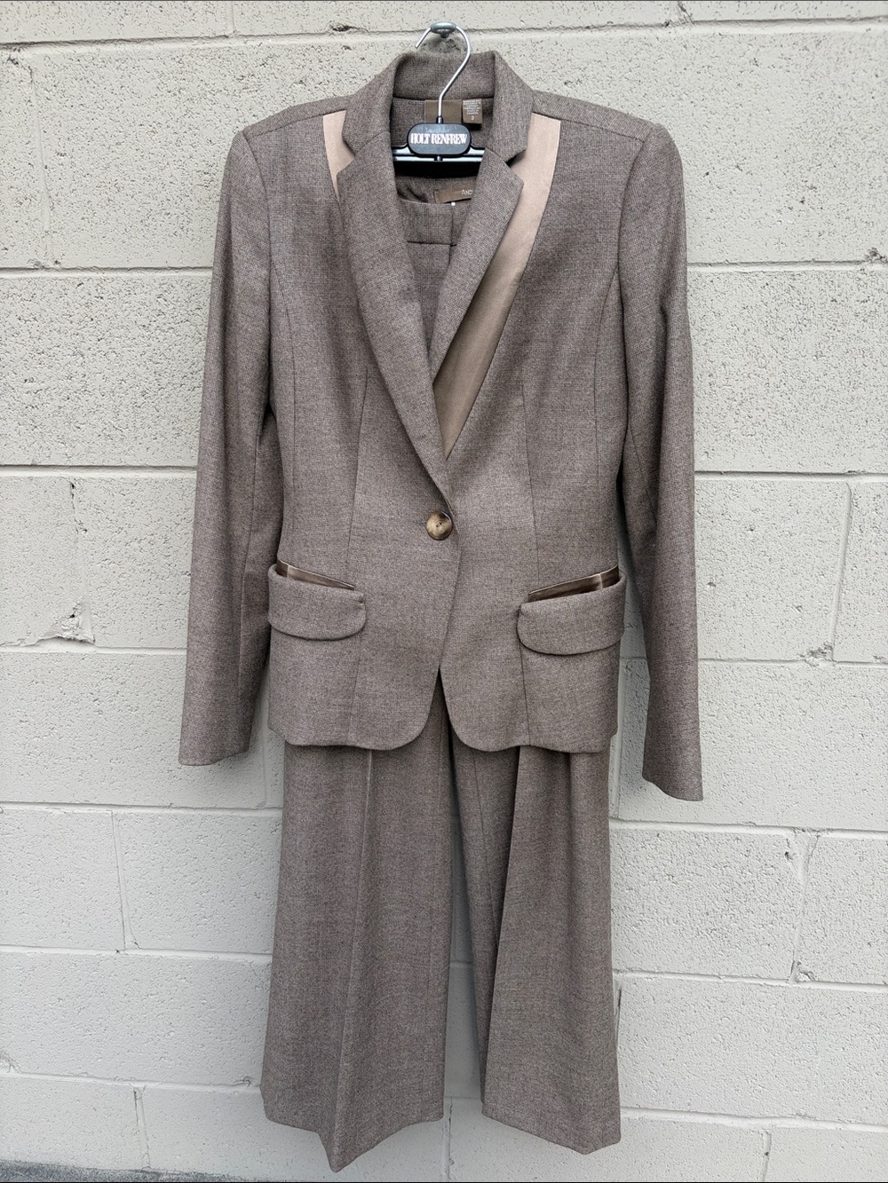 Koret Taupe Women's Tailored Blazer with Contrast Trim and matching pants
